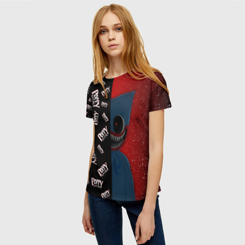 Женская футболка 3D с принтом Poppy Playtime | Half Pattern | Half Face, фото на моделе #1