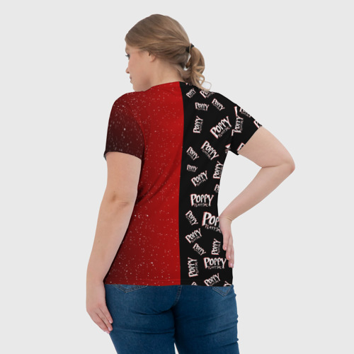 Женская футболка 3D с принтом Poppy Playtime | Half Pattern | Half Face, вид сзади #2