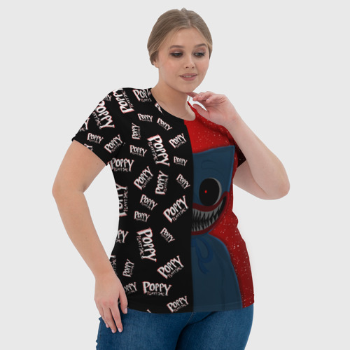 Женская футболка 3D с принтом Poppy Playtime | Half Pattern | Half Face, фото #4