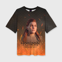 Женская футболка oversize 3D Horizon forbidden west  fire