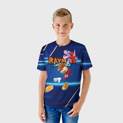 Футболка с принтом Rayman Legends Blue для ребенка, вид на модели спереди №2. Цвет основы: белый