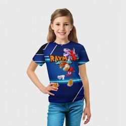Футболка с принтом Rayman Legends Blue для ребенка, вид на модели спереди №3. Цвет основы: белый
