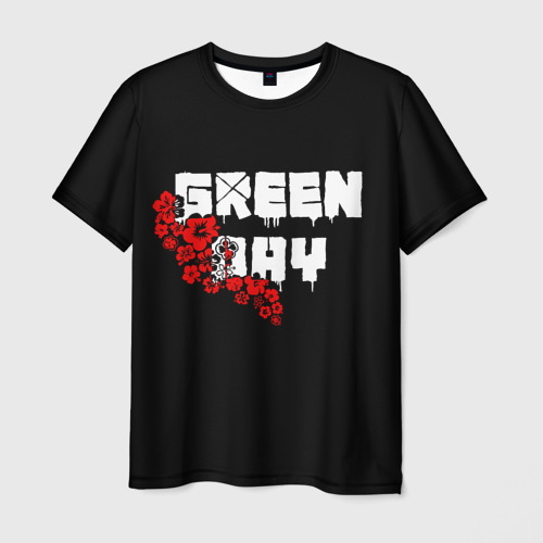 Мужская футболка с принтом Green day Цветы, вид спереди №1