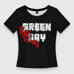 Женская футболка 3D Slim Green day Цветы