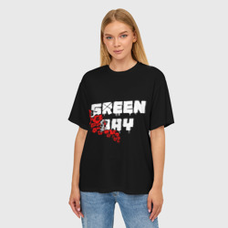 Женская футболка oversize 3D Green day Цветы - фото 2