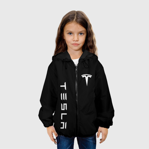 Детская куртка 3D с принтом Tesla Тесла логотип и надпись, вид сбоку #3
