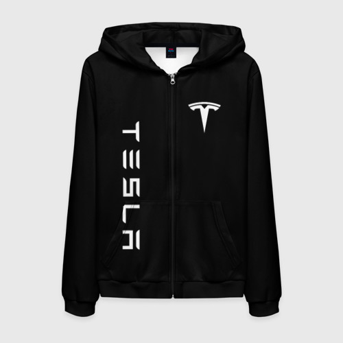 Мужская толстовка 3D на молнии Tesla Тесла логотип и надпись, цвет черный
