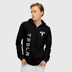 Мужская толстовка 3D на молнии Tesla Тесла логотип и надпись - фото 2