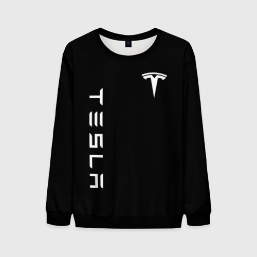 Мужской свитшот 3D Tesla Тесла логотип и надпись, цвет черный