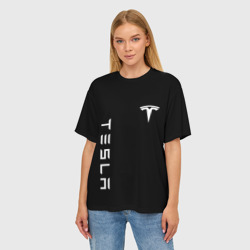 Женская футболка oversize 3D Tesla Тесла логотип и надпись - фото 2