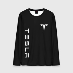 Мужской лонгслив 3D Tesla Тесла логотип и надпись