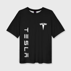 Женская футболка oversize 3D Tesla Тесла логотип и надпись