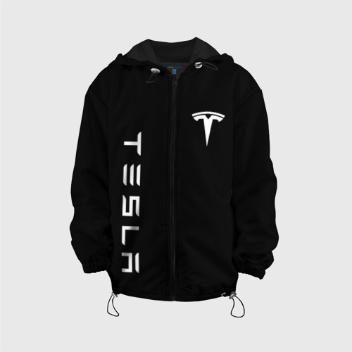 Детская куртка 3D с принтом Tesla Тесла логотип и надпись, вид спереди #2
