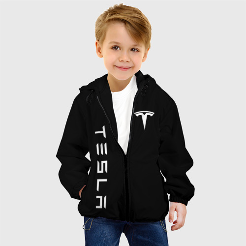 Детская куртка 3D с принтом Tesla Тесла логотип и надпись, фото на моделе #1