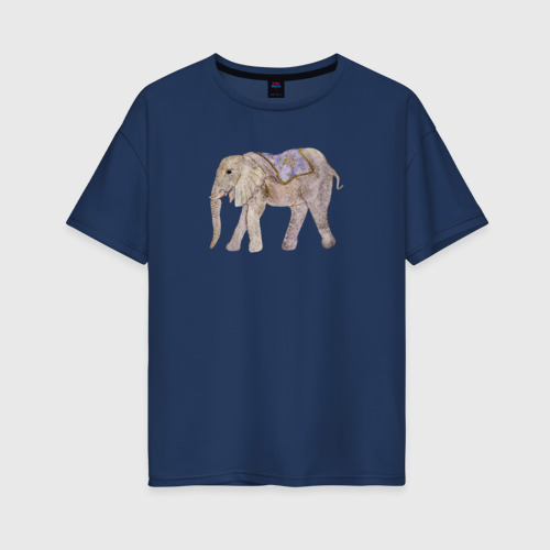 Женская футболка хлопок Oversize Африканский слон в попоне, цвет темно-синий