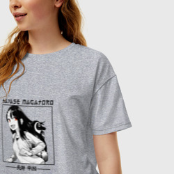Женская футболка хлопок Oversize Хаясэ Нагаторо в квадрате с иероглифами - фото 2