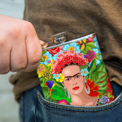 Фляга с принтом Фрида Кало Мексика Художник Феминист 3D для любого человека, вид спереди №4. Цвет основы: металл