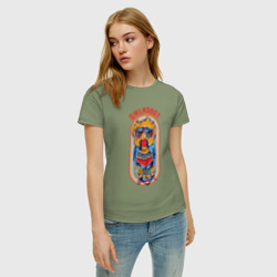 Женская футболка хлопок Попугай робот с бровями - фото 2