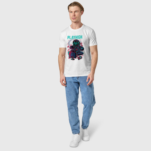 Мужская футболка хлопок Космонавт геймер, цвет белый - фото 5