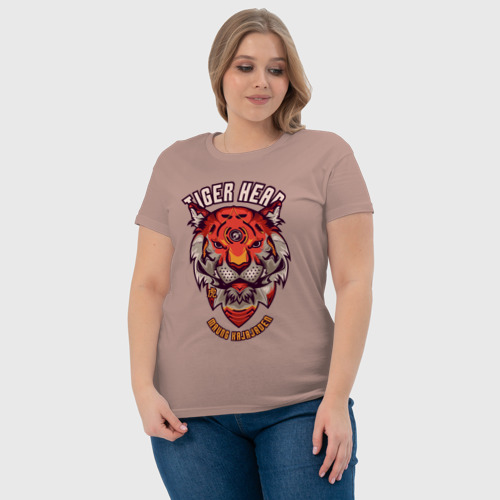 Женская футболка хлопок Тигр робот, цвет пыльно-розовый - фото 6