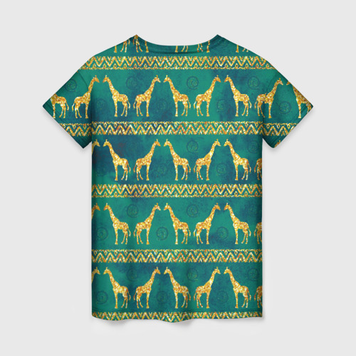 Женская футболка 3D с принтом Золотые жирафы (паттерн), вид сзади #1