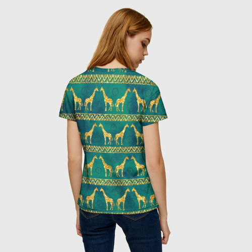 Женская футболка 3D с принтом Золотые жирафы (паттерн), вид сзади #2