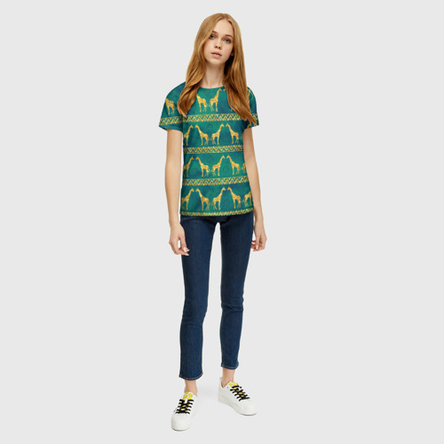 Женская футболка 3D с принтом Золотые жирафы (паттерн), вид сбоку #3