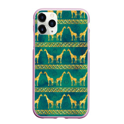 Чехол для iPhone 11 Pro Max матовый Золотые жирафы паттерн