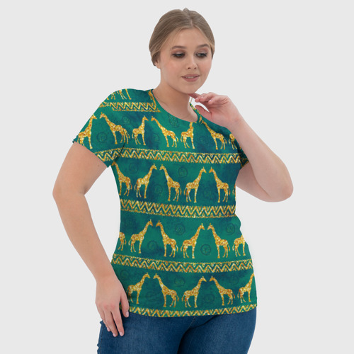 Женская футболка 3D с принтом Золотые жирафы (паттерн), фото #4