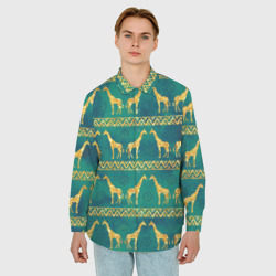 Мужская рубашка oversize 3D Золотые жирафы паттерн - фото 2