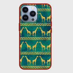 Чехол для iPhone 13 Pro Золотые жирафы паттерн