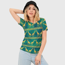 Женская футболка 3D Slim Золотые жирафы паттерн - фото 2