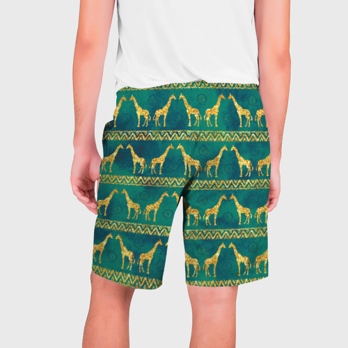 Мужские шорты 3D с принтом Золотые жирафы (паттерн), вид сзади #1