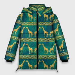 Женская зимняя куртка Oversize Золотые жирафы паттерн