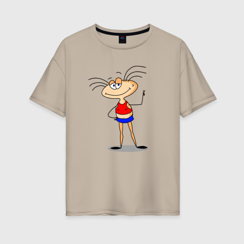 Женская футболка хлопок Oversize Привет, Масяня!, цвет миндальный