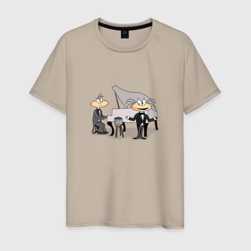 Мужская футболка хлопок с принтом Масяня, Хрюндель и рояль, вид спереди #2