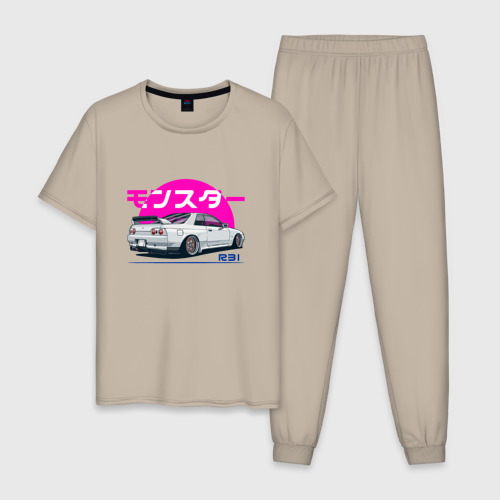 Мужская пижама хлопок с принтом Nissan Skyline 2023, вид спереди #2