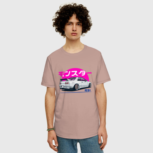 Мужская футболка хлопок Oversize с принтом Nissan Skyline 2023, фото на моделе #1