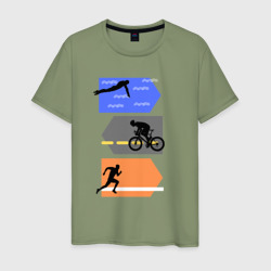 Триатлон - плыть, ехать, бежать – Мужская футболка хлопок с принтом купить со скидкой в -20%
