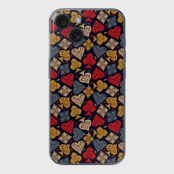 Чехол для iPhone 15 силиконовый с защитой камеры Карточные Масти Cards pattern