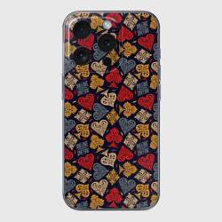 Чехол для iPhone 15 Pro Max силиконовый с защитой камеры Карточные Масти Cards pattern