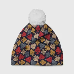 Шапка 3D c помпоном Карточные Масти Cards pattern