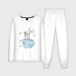 Женская пижама с лонгсливом хлопок Мышь-космонавт