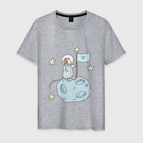 Мужская футболка хлопок Мышь-космонавт, цвет меланж