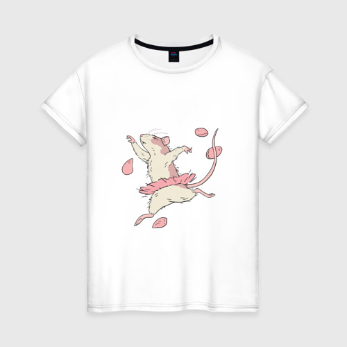 Женская футболка из хлопка с принтом Мышь-балерина, вид спереди №1