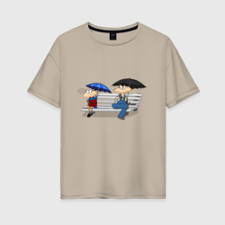 Женская футболка хлопок Oversize Масяня и Хрюндель скамейка