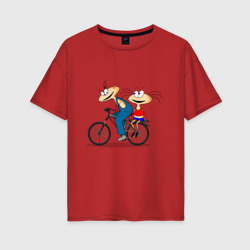 Женская футболка хлопок Oversize Велосипед и Масяня