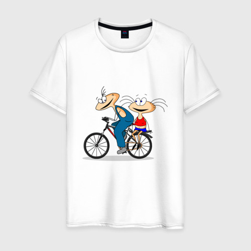 Мужская футболка из хлопка с принтом Велосипед и Масяня, вид спереди №1