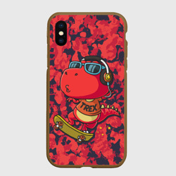 Чехол для iPhone XS Max матовый Веселый динозавр на скейте