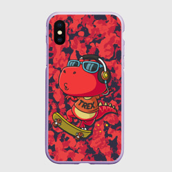Чехол для iPhone XS Max матовый Веселый динозавр на скейте